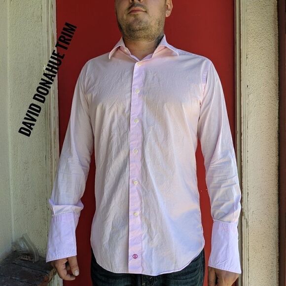 David Donahue Trim Fit solid Men's Dress Shirt - Picture 1 of 5